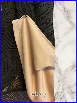 NWT SZ 10 Sharagano Black Vintage Style Lace Pattern Nude Slip Dress MIDI 1109