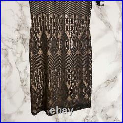 NWT SZ 12 Sharagano Black Vintage Style Lace Pattern Nude Slip Dress MIDI