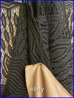 NWT SZ 8 Sharagano Dress Black Vintage Style Lace Pattern Nude Slip MIDI