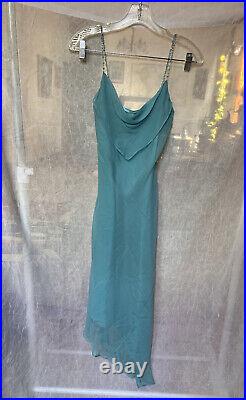 NWT Turquoise Vintage 90s Laundry By Shelli Segal Silk Beaded Straps Size 2