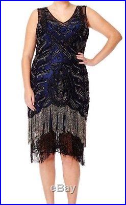 NWT! US18 Hollywood Black Navy dress Slip Included Vintage Inspired 20s Flapper