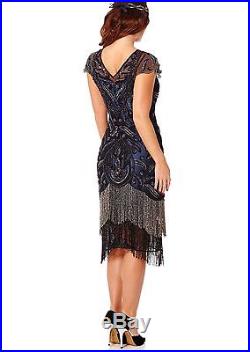 NWT! US18 Hollywood Black Navy dress Slip Included Vintage Inspired 20s Flapper