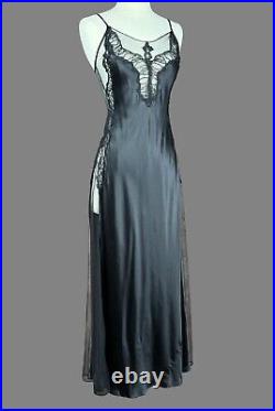 NWT Victoria's Secret XS Black Silk & Lace Gown Vintage 1990s Slip Dress