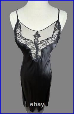 NWT Victoria's Secret XS Black Silk & Lace Gown Vintage 1990s Slip Dress