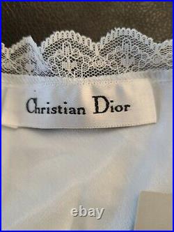NWT Vintage Christian Dior pale blue Satin nightgown Sz Small slip dress USA