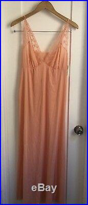 NWT Vintage Vanity Fair ANTRON peach Pastel Nylon Lace Maxi Dress 36 Lingerie