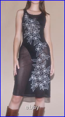NWT Vivienne Tam Vintage 90s embroidered sheer mesh midi slip dress Size 2