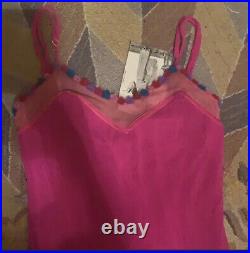 NWT Vtg Betsey Johnson Small Pink New York Dress 90s Mesh Swiss Dot Lace Slip