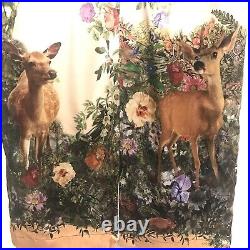 NWT Vtg Fancyfox Silk Shift Midi Dress Deer Animal Floral Cottage Core 4 Prairi