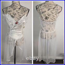 Nan Flower Sheer Slip Dress Sz M Bridal White Rose Applique Chemisse Vintage NEW