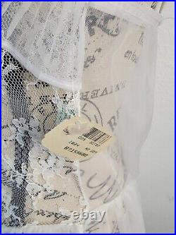 Nan Flower Sheer Slip Dress Sz M Bridal White Rose Applique Chemisse Vintage NEW