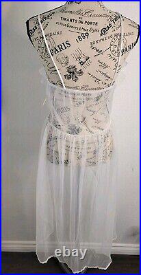 Nan Flower Sheer Slip Dress Sz M Bridal White Rose Applique Chemisse Vintage NEW