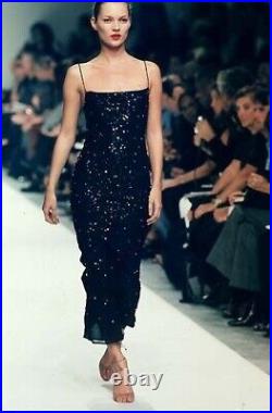 Narciso Rodriguez/ Vintage 1998 / Navy beaded midi gown/ AS SEEN ON KATE MOSS