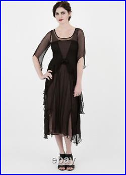 Nataya Black 1920s Vintage style Dress S Gatsby Romantic wedding Party 10709 NWT