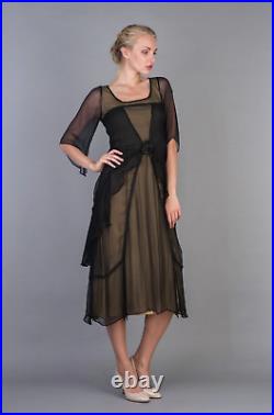 Nataya Black 1920s Vintage style Dress S Gatsby Romantic wedding Party 10709 NWT