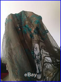 Nataya Teal Embroidered Slip Dress Vintage Romantic Large XL Blue Green Moss
