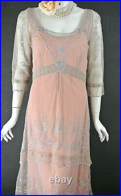 Nataya Vintage Style Gatsby Party Dress S Pink Downton Abbey Victorian Floral