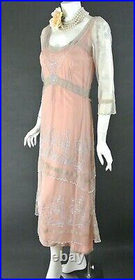 Nataya Vintage Style Gatsby Party Dress S Pink Downton Abbey Victorian Floral