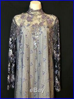 Neiman Marcus Rina diMontella Vtg Purple Sequin Mesh Long Dress w Slip Size 6