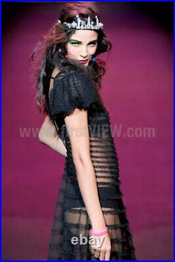 New BETSEY JOHNSON Rare Vintage Runway Lace Ruffle Maxi Black Dress 4 $418