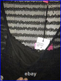 New BETSEY JOHNSON Rare Vintage Runway Lace Ruffle Maxi Black Dress 4 $418