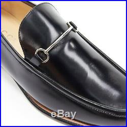 New GUCCI Vintage black leather silver minimal horsebit slip on loafer EU36.5C