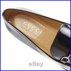 New GUCCI Vintage black leather silver minimal horsebit slip on loafer EU36.5C