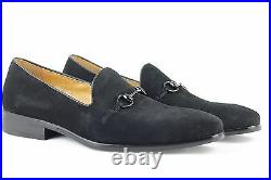 New Mens Real Leather Black Suede Horsebit Buckle Vintage Loafers Slip Ons Shoes