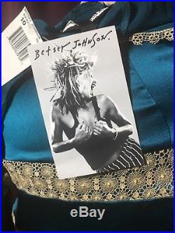 New Rare Vintage Betsey Johnson LONG SILK Lace Teal RUNWAY Maxi Slip DRESS 10 M