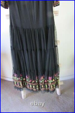 New Vintage Collection L/xl Black Net Multi Embroidery Glamorous Spanish Dress