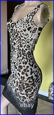 New Vintage Guess Marciano Bodycon Animal Shimmer Leopard Stretch Knit Dress S
