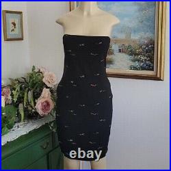Nicole Miller Collection Black VTG 90's Floral Print Strapless Tube Dress