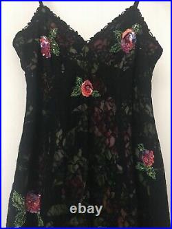 Nicole Miller Rare Vintage Floral Lace Sequin Fringe Dress Size 4