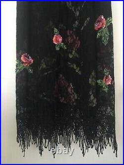 Nicole Miller Rare Vintage Floral Lace Sequin Fringe Dress Size 4