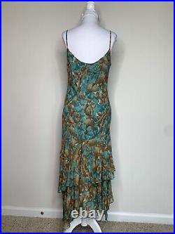 Nine West Silk Ruffle Tiered Dress Floral Romantic Flowy Chiffon Vintage Sz 12
