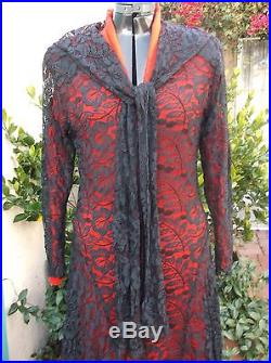 Norma Kamali VTG black lace dress M L wear it over a catsuit leggings or a slip
