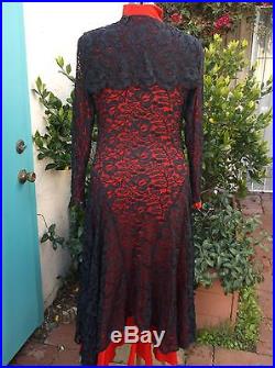 Norma Kamali VTG black lace dress M L wear over bodysuit or slip red NOT incldd