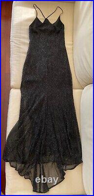 Nwot Ralph Lauren Slip Black Metallic Mesh Long Strap Dress Classic Small Rare