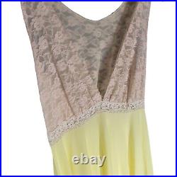 OLGA Long Nightgown Full Sweep Lace Yellow Chiffon Vtg Slip Dress Negligee Small