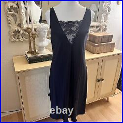 OLGA Vintage Navy Lace Trim Slip Midi Dress Size 34