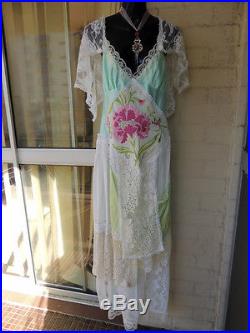 ONE OFA KIND Mint Green Lace CrochetFairyGypsy Stevie Nicks Romantic Slip Dress