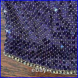 Oleg Cassini Black Tie Vintage Sequined Silk Slip Dress and Scarf Purple US 10