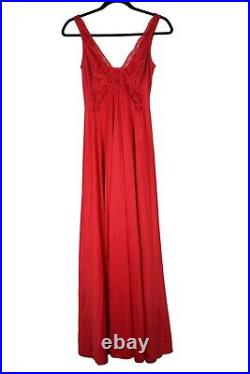 Olga Bodysilk women's vintage red lace full sweep negligee slip dress M