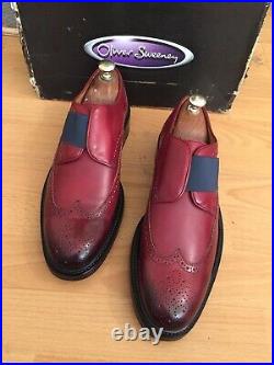 Oliver Sweeney Bientina Deep Red Antiqued Leather Slip On Brogue Shoe, RRP£300