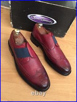 Oliver Sweeney Bientina Deep Red Antiqued Leather Slip On Brogue Shoe, RRP£300