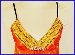 Orange Paisley Shiny Spaghetti Strap Slip Summer Evening Party Mini Dress 10