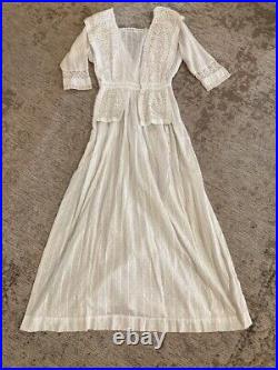 Original ANTIQUE Victorian Edwardian Lace Cotton Tea Dress Vintage 1900s