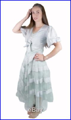 Original VTG 1930s 30s Art Deco Glam Sheer Slip Blue Gown Evening Dress sz 4 5 S