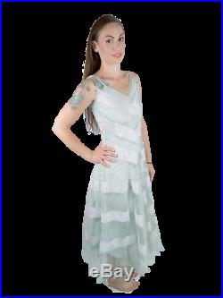 Original VTG 1930s 30s Art Deco Glam Sheer Slip Blue Gown Evening Dress sz 4 5 S