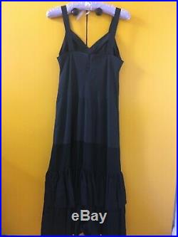Original Vintage 1930s Black Taffeta Slip Dress with Tiered Hem XS